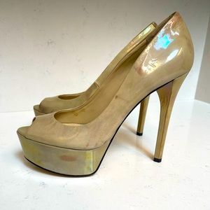 Brian Atwood platform, peep-toe stiletto pumps